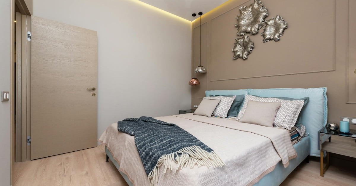 Interior security door. Beige high-security bedroom door created by Shield Security Doors.