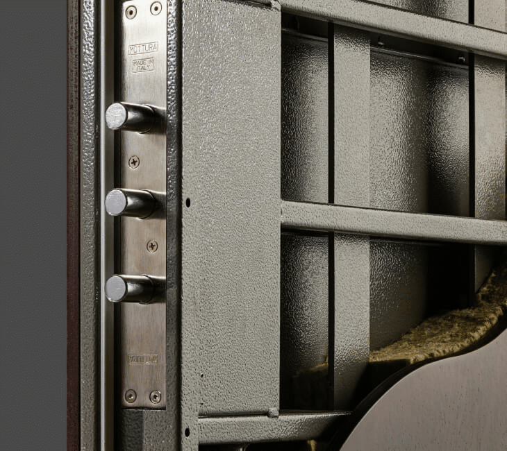 close up of the internal structure of a high-security door
