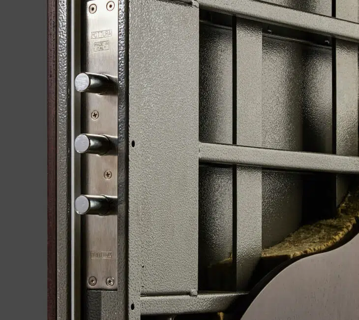 close up of the internal structure of a high-security door